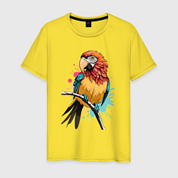 Футболка хлопковая мужская Акварельный попугай, цвет: желтый