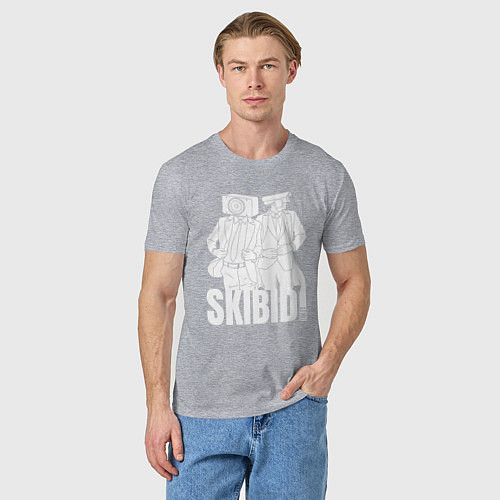 Мужская футболка Skibidi Toilet Cameraman and Speakerman / Меланж – фото 3