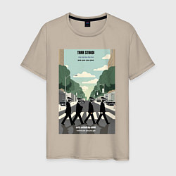 Футболка хлопковая мужская Skibidi toilet Beatles cameramen, цвет: миндальный