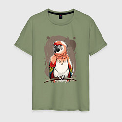 Футболка хлопковая мужская Попугай какаду, цвет: авокадо