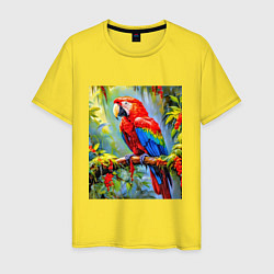 Футболка хлопковая мужская Яркий красный ара, цвет: желтый