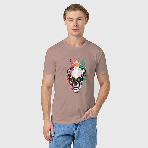 Мужская футболка Череп в брызгах краски / Пыльно-розовый – фото 3