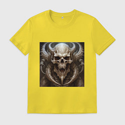Футболка хлопковая мужская Череп скелет чудовища с рогами, цвет: желтый