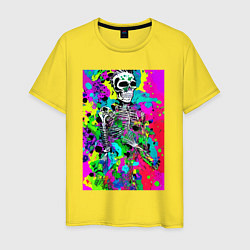 Футболка хлопковая мужская Funny skeleton - pop art, цвет: желтый