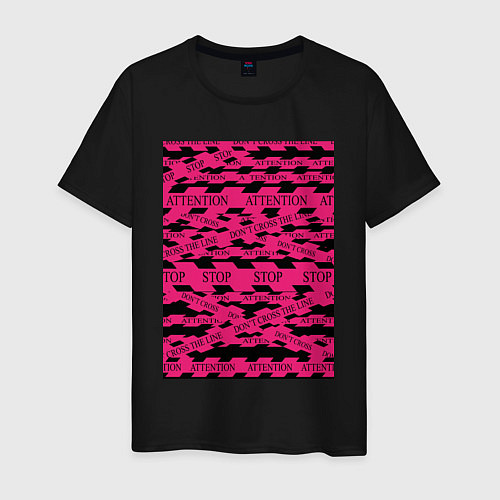Мужская футболка Розовая стоп лента Абстракция с заградительной лен / Черный – фото 1