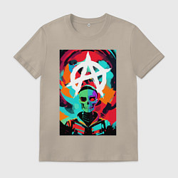 Футболка хлопковая мужская Анархия - череп - поп-арт, цвет: миндальный