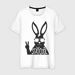 Футболка хлопковая мужская Stay cool rabbit, цвет: белый