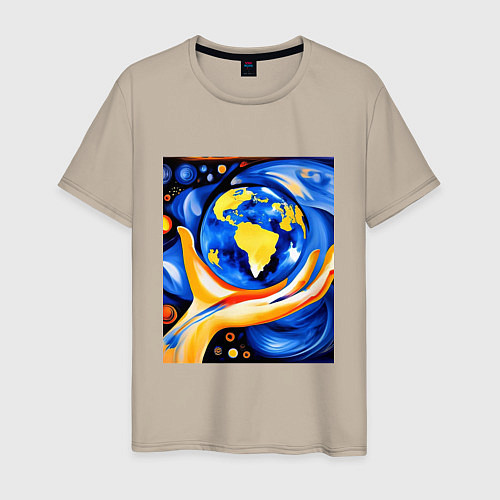 Мужская футболка Земля в ладони / Миндальный – фото 1