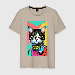 Футболка хлопковая мужская Pop art cat - neural network, цвет: миндальный