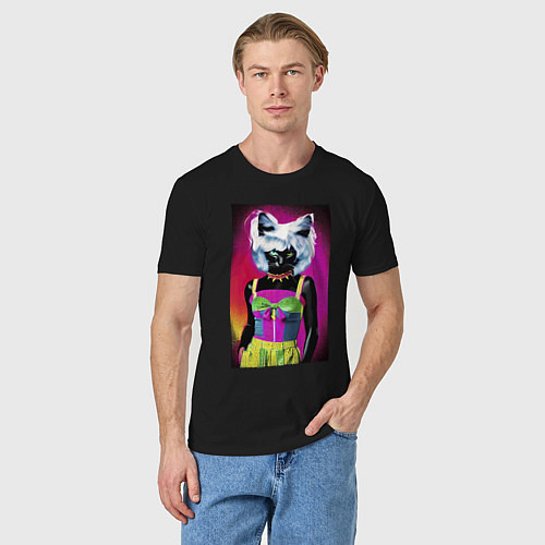 Мужская футболка Cat fashionista - pop art - neural network / Черный – фото 3