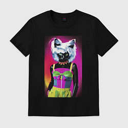 Футболка хлопковая мужская Cat fashionista - pop art - neural network, цвет: черный