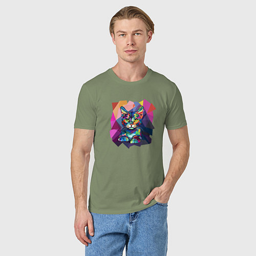 Мужская футболка Кот в стиле полигональном / Авокадо – фото 3