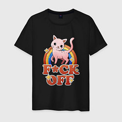 Футболка хлопковая мужская F*ck off cat retro, цвет: черный