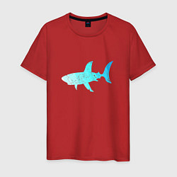 Футболка хлопковая мужская Акула лазурный градиент цвета моря, цвет: красный