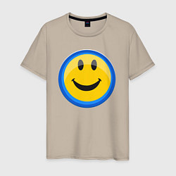Футболка хлопковая мужская Смайлик улыбающийся эмодзи, цвет: миндальный