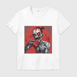 Футболка хлопковая мужская Зомби с большими красными глазами ест мясо, цвет: белый