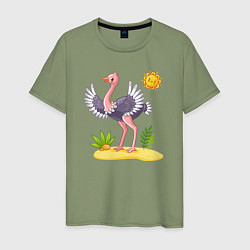 Футболка хлопковая мужская Солнечный страус, цвет: авокадо