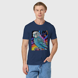 Футболка хлопковая мужская Волнистый синий попугай, цвет: тёмно-синий — фото 2