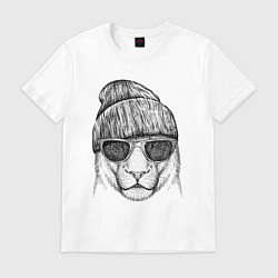 Футболка хлопковая мужская Львица в солнечных очках, цвет: белый