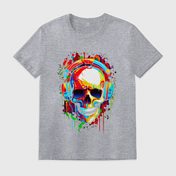 Футболка хлопковая мужская Красочный череп в очках, цвет: меланж