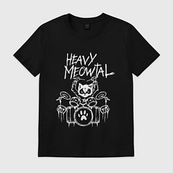 Футболка хлопковая мужская Heavy Meowtal - кошачья музыка, цвет: черный
