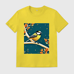 Футболка хлопковая мужская Синица на ветке, цвет: желтый
