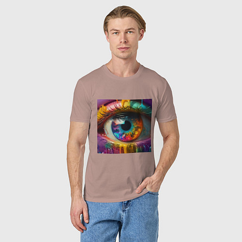 Мужская футболка Разноцветный глаз и краска / Пыльно-розовый – фото 3