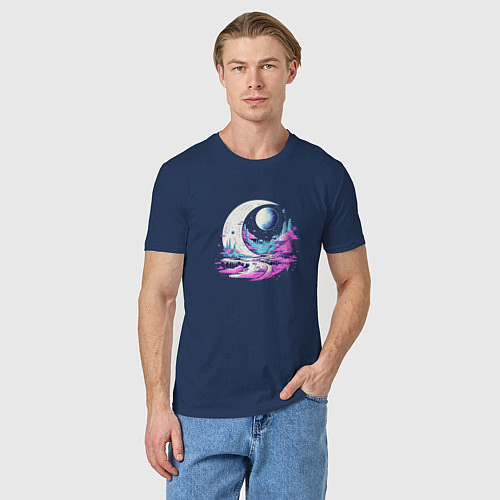 Мужская футболка Планета и космический пейзаж / Тёмно-синий – фото 3