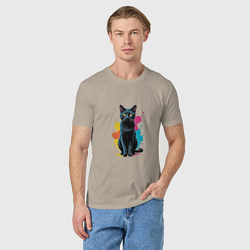 Мужская футболка Кошка яркая грациозность / Миндальный – фото 3