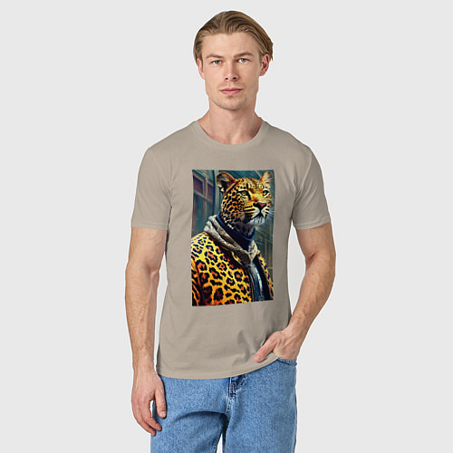 Мужская футболка Крутой леопард житель мегаполиса / Миндальный – фото 3