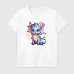 Футболка хлопковая мужская Cute dragon cat, цвет: белый