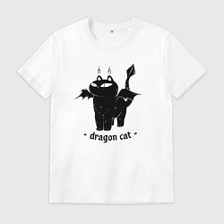 Футболка хлопковая мужская Black dragon cat, цвет: белый