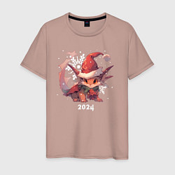 Футболка хлопковая мужская Happy Dragon year 2024, цвет: пыльно-розовый