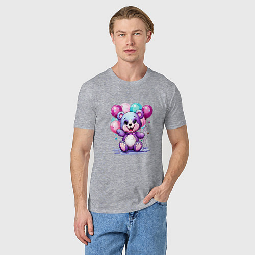 Мужская футболка Мишка фиолетовый с шарами / Меланж – фото 3