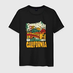 Футболка хлопковая мужская California mountains, цвет: черный