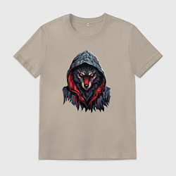 Футболка хлопковая мужская Морда волка в капюшоне, цвет: миндальный