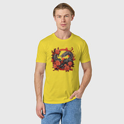 Футболка хлопковая мужская Дракон в розах, цвет: желтый — фото 2