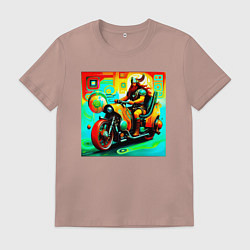 Футболка хлопковая мужская Викинг на мотоцикле, цвет: пыльно-розовый