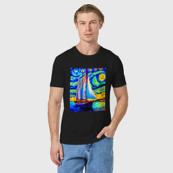 Футболка хлопковая мужская Парусная яхта, цвет: черный — фото 2