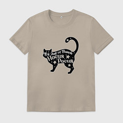 Футболка хлопковая мужская Черный кот хэллоуин звезды, цвет: миндальный