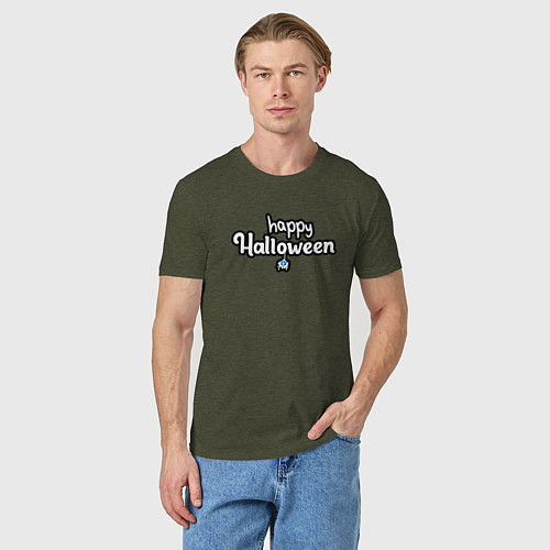 Мужская футболка Happy halloween и паук / Меланж-хаки – фото 3