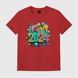 Футболка хлопковая мужская Happy 2024, цвет: красный