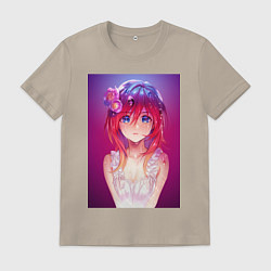 Футболка хлопковая мужская Anime Girl refflex, цвет: миндальный