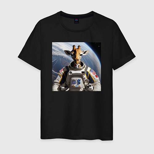 Мужская футболка Жираф астронавт / Черный – фото 1