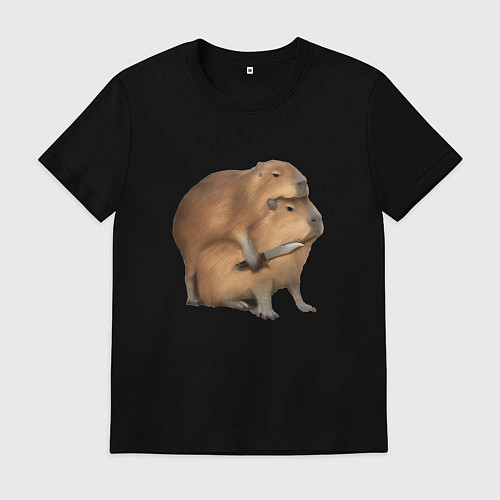 Мужская футболка Капибара с ножом - мем про любовь / Черный – фото 1