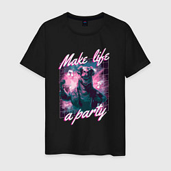 Футболка хлопковая мужская Make life a party, цвет: черный