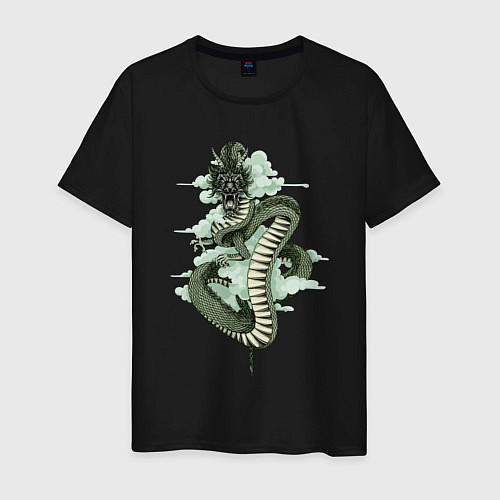 Мужская футболка Зеленый дракон в облаках / Черный – фото 1