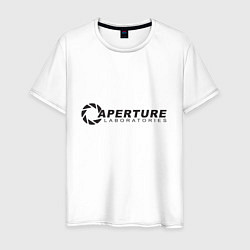 Футболка хлопковая мужская Aperture Laboratories логотип, цвет: белый