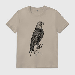 Футболка хлопковая мужская Орёл на бревне, цвет: миндальный