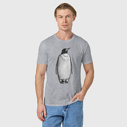 Футболка хлопковая мужская Пингвин стоит анфас, цвет: меланж — фото 2